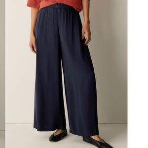 Eileen Fisher 100% Silk Black Wide Leg Ankle Pant Women S